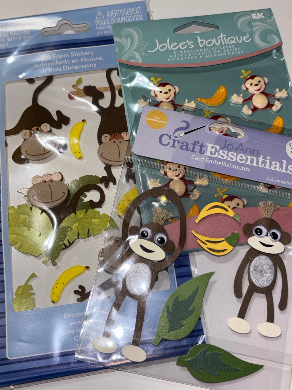 Monkey Stickers Monkey Scrapbook Embellishments Set of Monkey 3D Embellishments